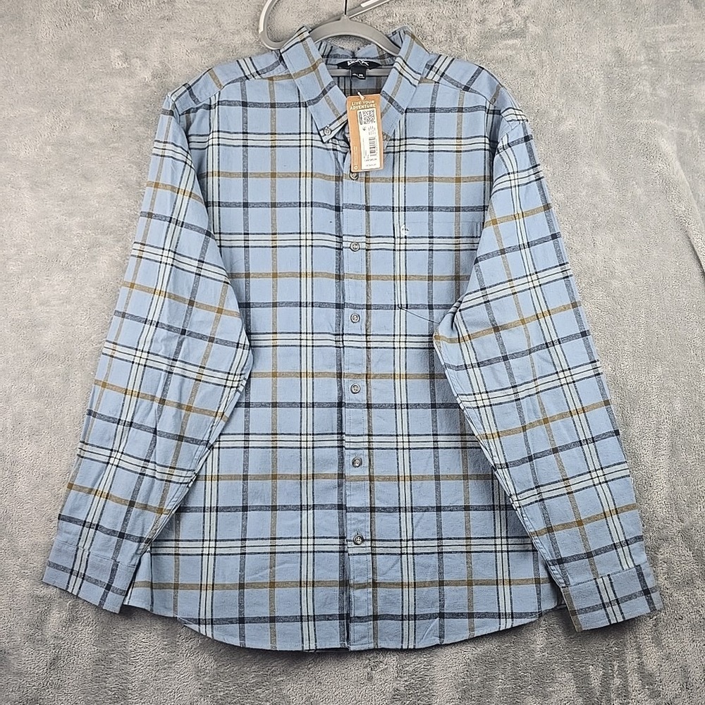 Eddie Bauer Flannel Shirt Mens 2XL Blue Eddies Field Plaid Button Down NWT‎